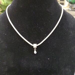 Chic Silver Tone Necklace with CZ Teardrop Charm. Some fading on Clasp and the